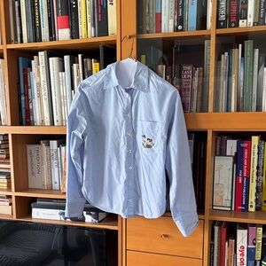 Maeve Sky Blue Button Down Shirt with Pocket Embroidery